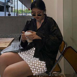 Reflective Print Mini A-line Skirt