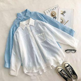 Striped Single-breasted Long-sleeve Light Top