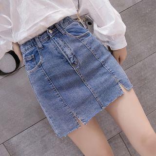 Slit Mini Denim Skirt