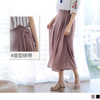 Tie-side Chiffon Overlay Midi Skirt