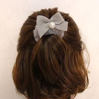 Faux Fur Faux Pearl Bow-accent Hair Tie