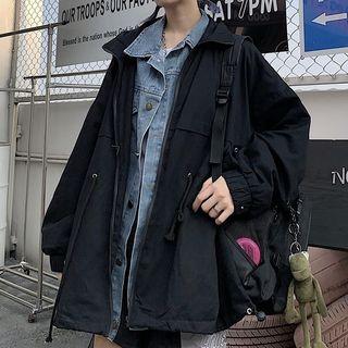 Mock Two-piece Denim-panel Zip Cargo Jacket