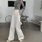 Long-sleeve Cutout Zebra Print T-shirt / High-waist Wide-leg Jeans