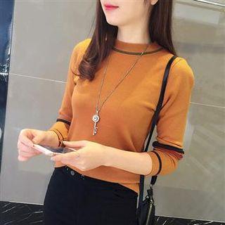 Contrast Stripe Mock Neck Sweater