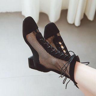 Mesh Panel Square Toe Boots