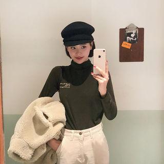 Turtleneck Letter Print Slim-fit Top