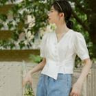 Short-sleeve Asymmetric V-neck Cropped Blouse