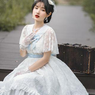 Mock Two-piece Short-sleeve Lace A-line Dress