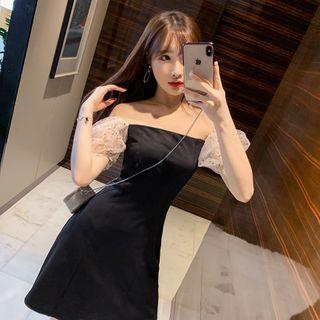Sequined Panel Off-shoulder A-line Dress