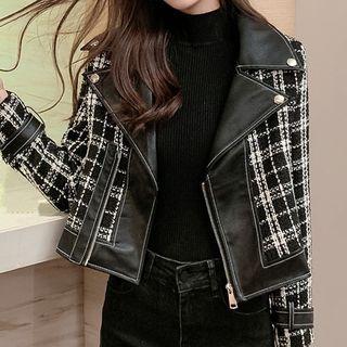Plaid Twee Panel Cropped Jacket