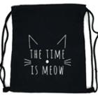 Cat Print Drawstring Pouch Cat & Letters - Black - One Size