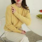 Crew-neck Drop-shoulder Fluffy Sweater