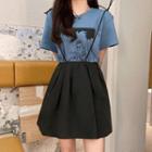 Printed Short-sleeve T-shirt / Suspender A-line Skirt