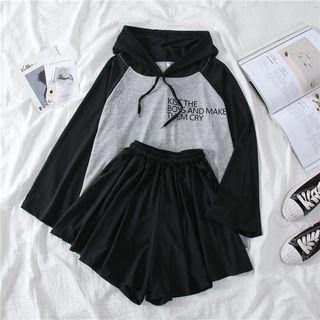 Set: Lettering Pullover + Wide Leg Shorts