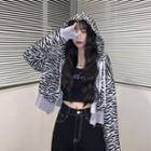 Zebra Print Zip-up Hooded Jacket