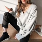 Plunge-neck Distressed Sweatshirt