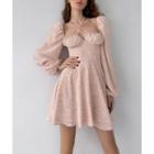 Puff Sleeve Cross-strap Floral Print A-line Dress