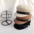 Faux-leather Trim Woolen Beret