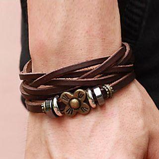 Genuine Leather Layered Flower Bracelet