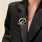 Letter B Alloy Brooch White Faux Pearl - Gold - One Size