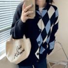 Diamond Pattern Cardigan Black & White & Blue - One Size
