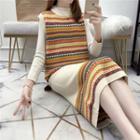 Set: Striped Knit Vest + Knit Midi Skirt