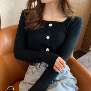 Square Neck Button-up Knit Top