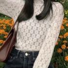 Long-sleeve Fluffy Turtleneck Lace Top