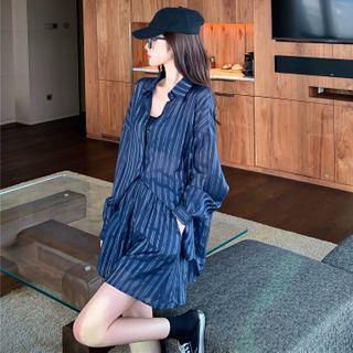 Set: Striped Shirt + Shorts + Camisole Top