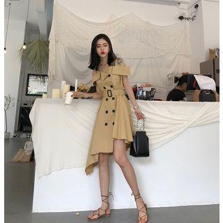 Off-shoulder Double-breasted Irregular A-line Dress