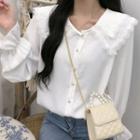 Lace Trim Collared Bell-sleeve Blouse