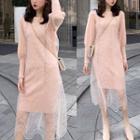 Long Sleeve Plain Knit Dress / Sleeveless Sheer Dress