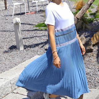 Crystal-pleat T-shirt Dress