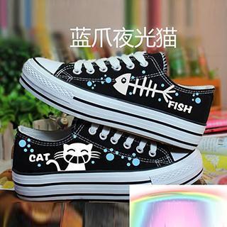 Painted Cat & Fish Canvas Sneakers