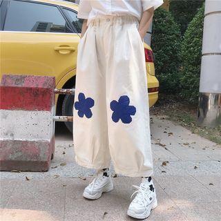 Applique Flower Wide-leg Pants Almond - One Size