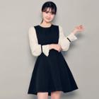 Pleated-sleeve A-line Dress