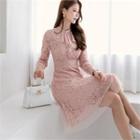 Ruffle-trim Tulle-layered Laced Dress