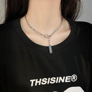 Stainless Steel Tag Pendant Necklace Necklace - Tag - Lettering - One Size