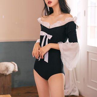 Long-sleeve Ribbon Bow Swimsuit