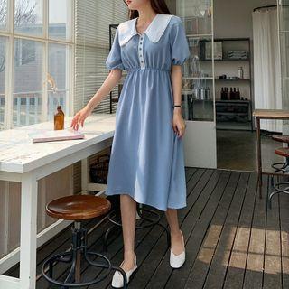 Laced-collar Half-placket Dress