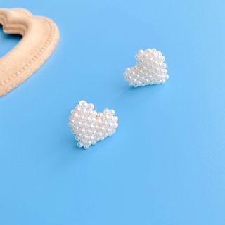 Faux Pearl Stud Earring 1 Pair - Clip On Earring - White - One Size