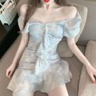 Off-shoulder Ruffled Trim Mini Dress
