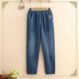 Cat Embroidered Straight-leg Jeans