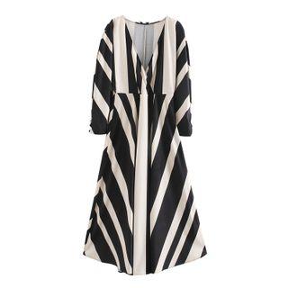 Striped A-line Maxi Dress