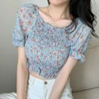 Chiffon Floral Print Ruched Blouse
