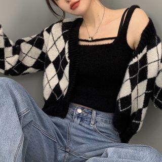 Set: Knit Camisole Top + Argyle Cardigan