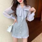Long-sleeve Tweed Slim-fit Dress