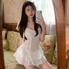 Puff-sleeve Eyelet Ruffle Hem Mini A-line Dress