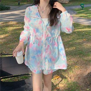 Set : Tie Dye Zip Jacket + Drawstring Waist Shorts