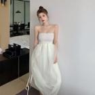 Asymmetric Mesh Overlay Strapless Midi Dress Milky White - One Size
